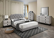Light gray burlap upholstery queen bed main photo