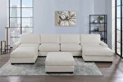 Comfy 6 III (Beige) Wide-welt beige corduroy fabric modular sectional sofa
