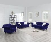 P6840 Tufted back rolled arms blue velvet glam style sofa