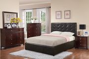 Tufted button chocolate leatherette full size bed main photo