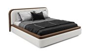Stylish two-toned fabric / faux leather king storage bed main photo