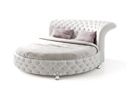 Florence (White) Elegant velvet fabric tufted round bed