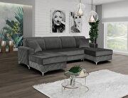 Alfredo (Gray) Velvet gray fabric large double chaise sectional sofa