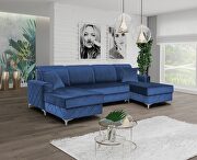 Alfredo (Blue) Velvet blue fabric large 2-sided chaise sectional sofa