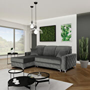 Sleeper left-facing sectional sofa in green velvet fabric main photo