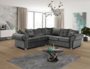 Ashley (Gray) Sectional sofa in gray fabric w/ nailhead trim