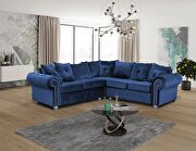 Ashley (Blue) Sectional sofa in blue fabric w/ nailhead trim