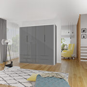 Gray high-gloss 4 door wardrobe in modern style main photo