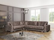 Norman (Brown) Stylish diamond pattern tufting sectional w/ bed and storage