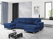 Verso (Blue) Velvet fabric 2 storage sectional sofa w/ double chaise