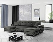 Verso (Gray) Velvet gray fabric 2 storage sectional sofa w/ double chaise