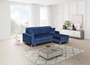 Tufted button design sleeper blue sectional sofa main photo