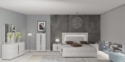 Carrara (White) Contemporary European bed w/ lights in headboard