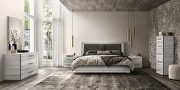 Gray / upholstered headboard modern platform bed made in Italy