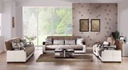 Natural (Light Brown) Modern lt brown fabric / cream pu sleeper sofa w/ storage