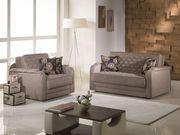 Pull-out loveseat sofabed in light brown fabric main photo