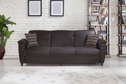Dark brown leatherette sofa bed with storage main photo