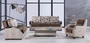 Brown/cream convertible sofa bed with storage