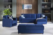 Blue microfiber sectional sofa with sleeper & storage