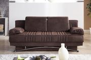 Chocolate suede storage queen size sofa bed main photo
