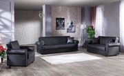 Convertable storage sofa in black leatherette