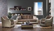 Detailed brown fabric casual sofa bed w/ storage