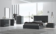 Squares design in headboard, high gloss gray full bed main photo