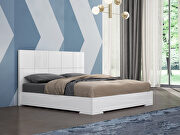 Squares design in headboard, high gloss white king bed main photo