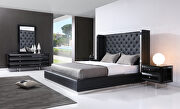 Bed queen, black faux leather