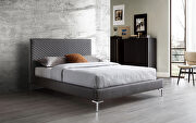 Dark gray finish fully upholstered faux leather queen bed main photo
