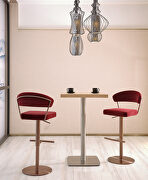 Red velvet seat and round rose gold stainless steel base barstool main photo