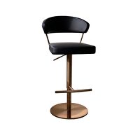Black faux leather seat and round rose gold stainless steel base barstool main photo