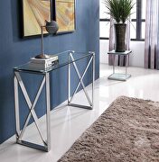 Brooke console, clear glass, stainless steel base main photo