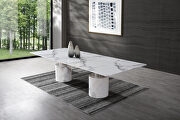 White glossy marble top and two pedestals marble base dining table main photo