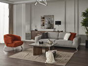 Bursa (Light Gray) Light gray linen fabric upholstery sofa bed