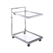 Side table/ bar cart, clear glass, stainless steel base on castors