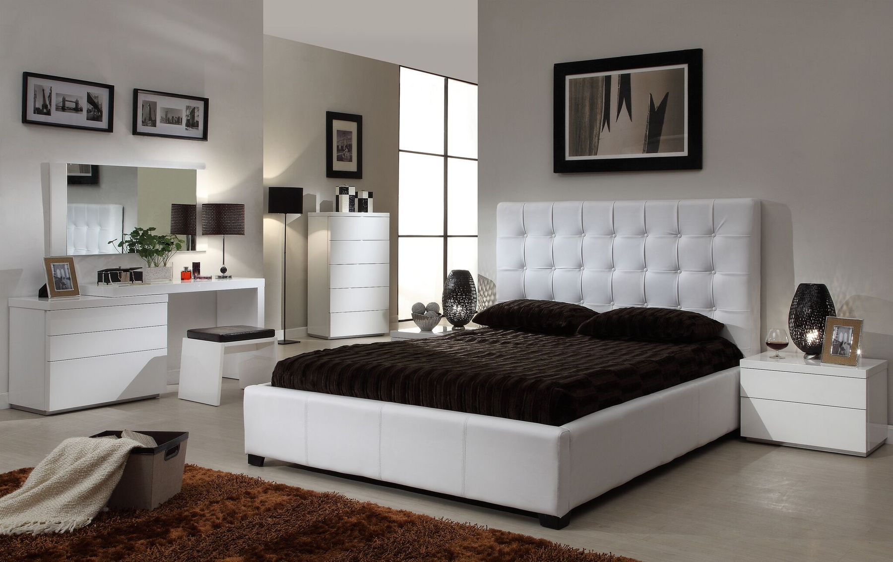 Modern Beds Comfyco Furniture, White Leather Bedroom Set