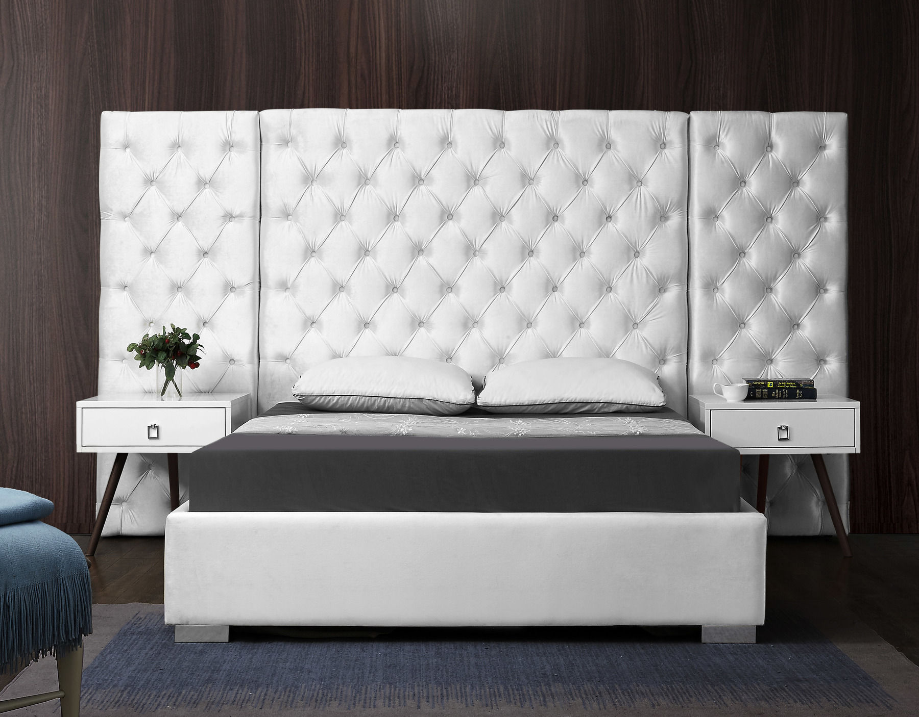 Grande White King Size Bed, Modern White King Bed