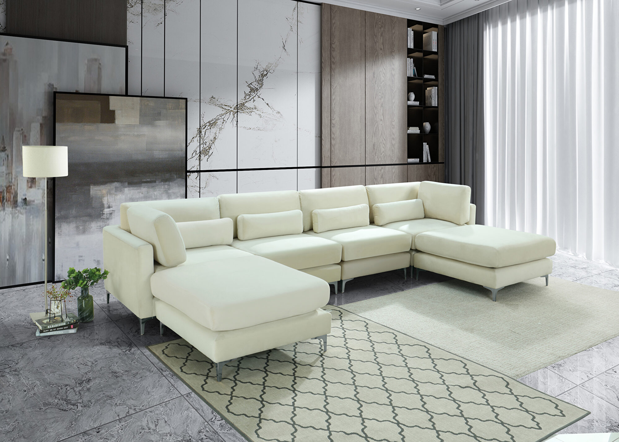 Julia 6B Cream Sectional Sofa 605Cream-Sec6B Meridian Furniture Modular ...