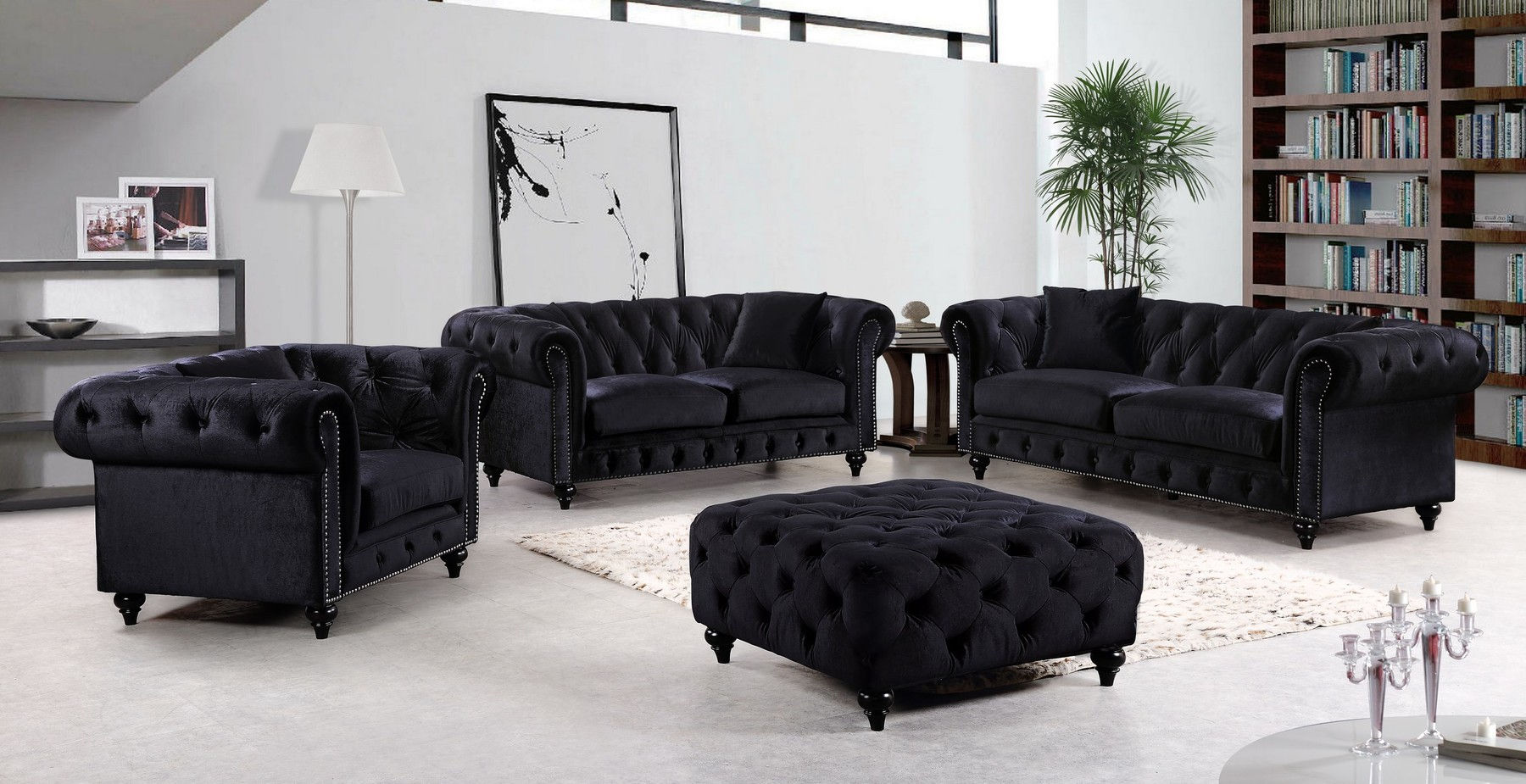 Chair Ottoman 662 Meridian Furniture, Black Living Room Sets
