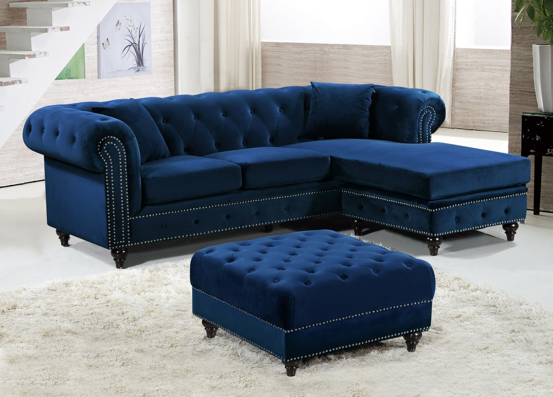 Sabrina Navy Sectional Sofa Ottoman 667 Meridian Furniture Living Room Sets Comfyco Furniture