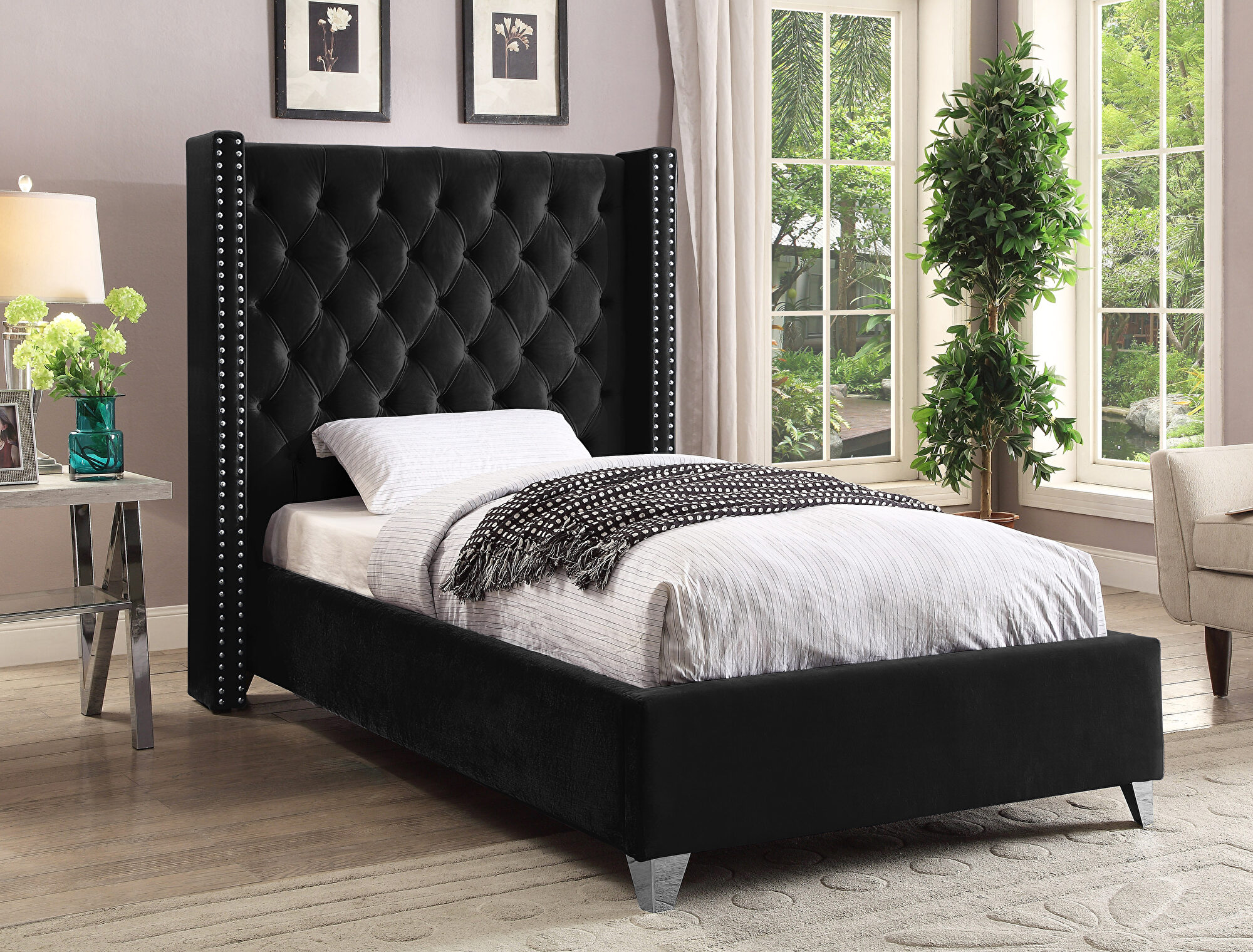 Meridian Aiden Black Twin Size Bed, Bed Sets For Twin Size Beds