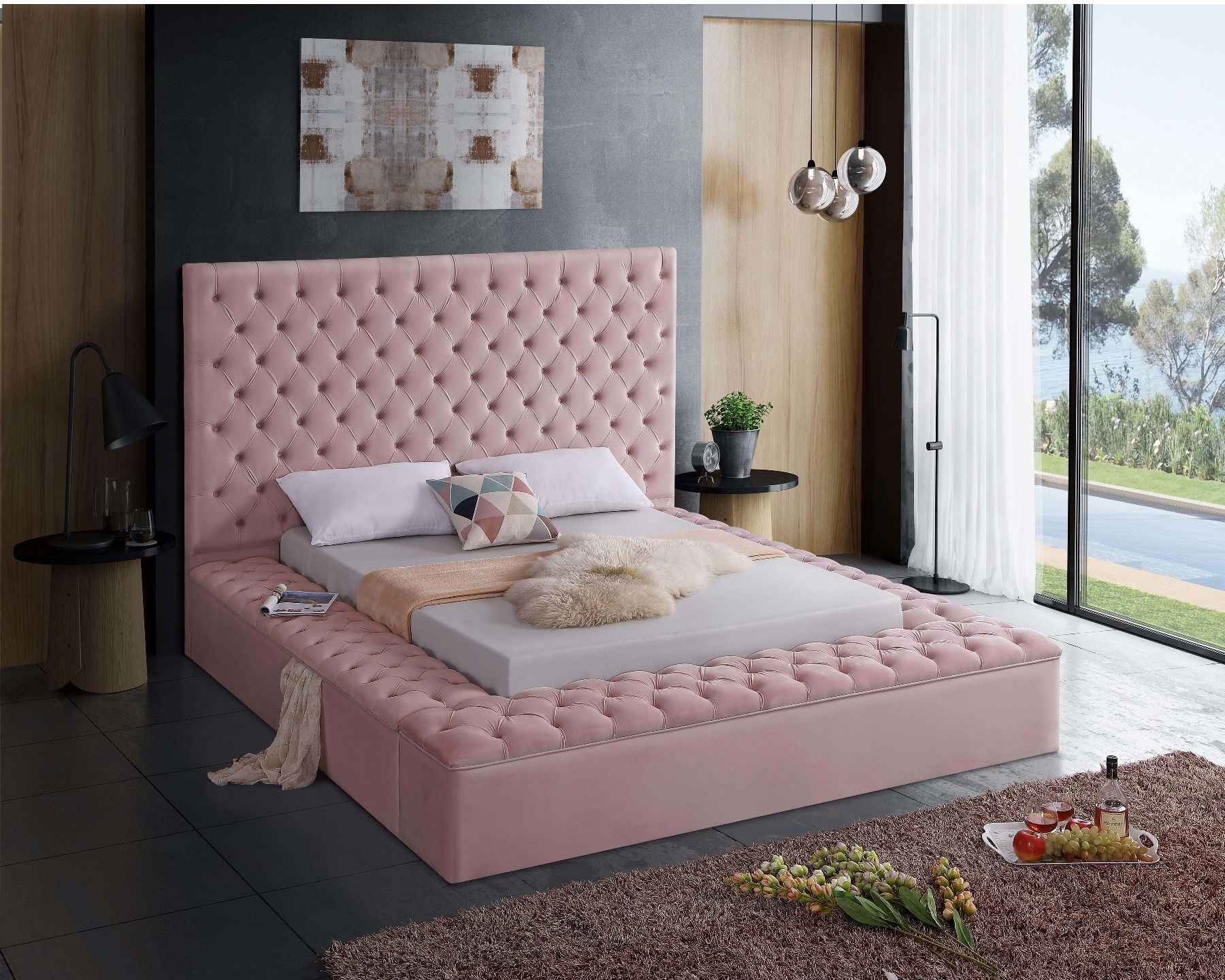 Bliss Pink Queen Size Bed bliss (Ruthann) Meridian Furniture Single
