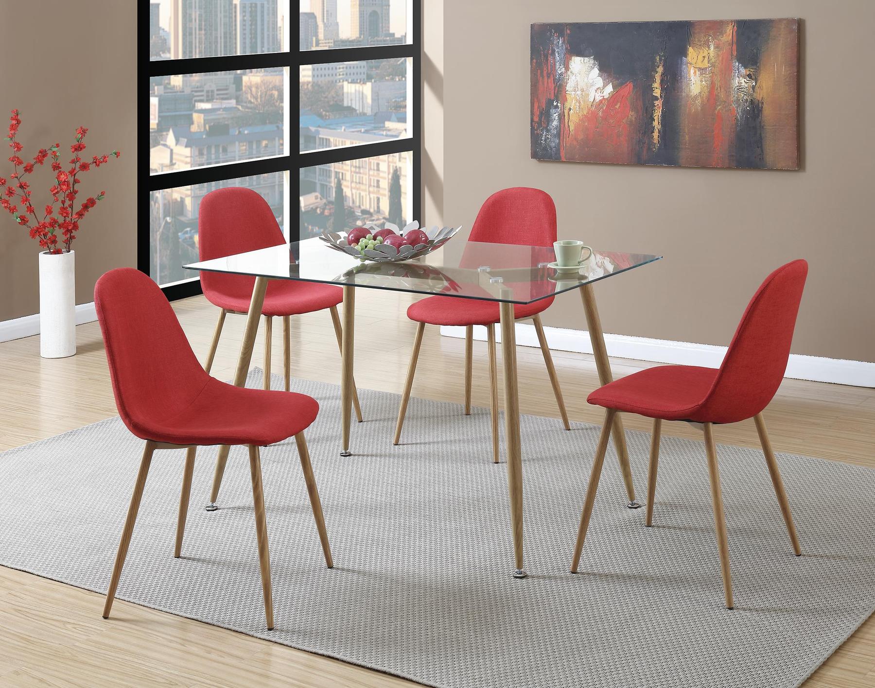 P2457 Red Table 4 Chairs F2457 1743 Poundex Dining Room Sets Comfyco Furniture